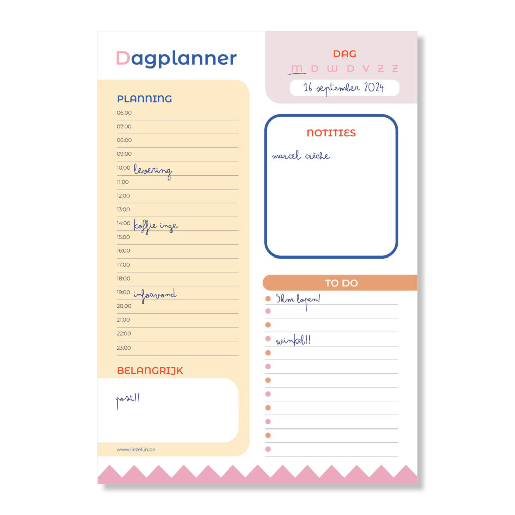 sample daily planner