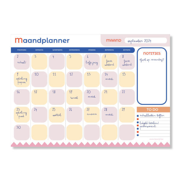 Sample monthly planner